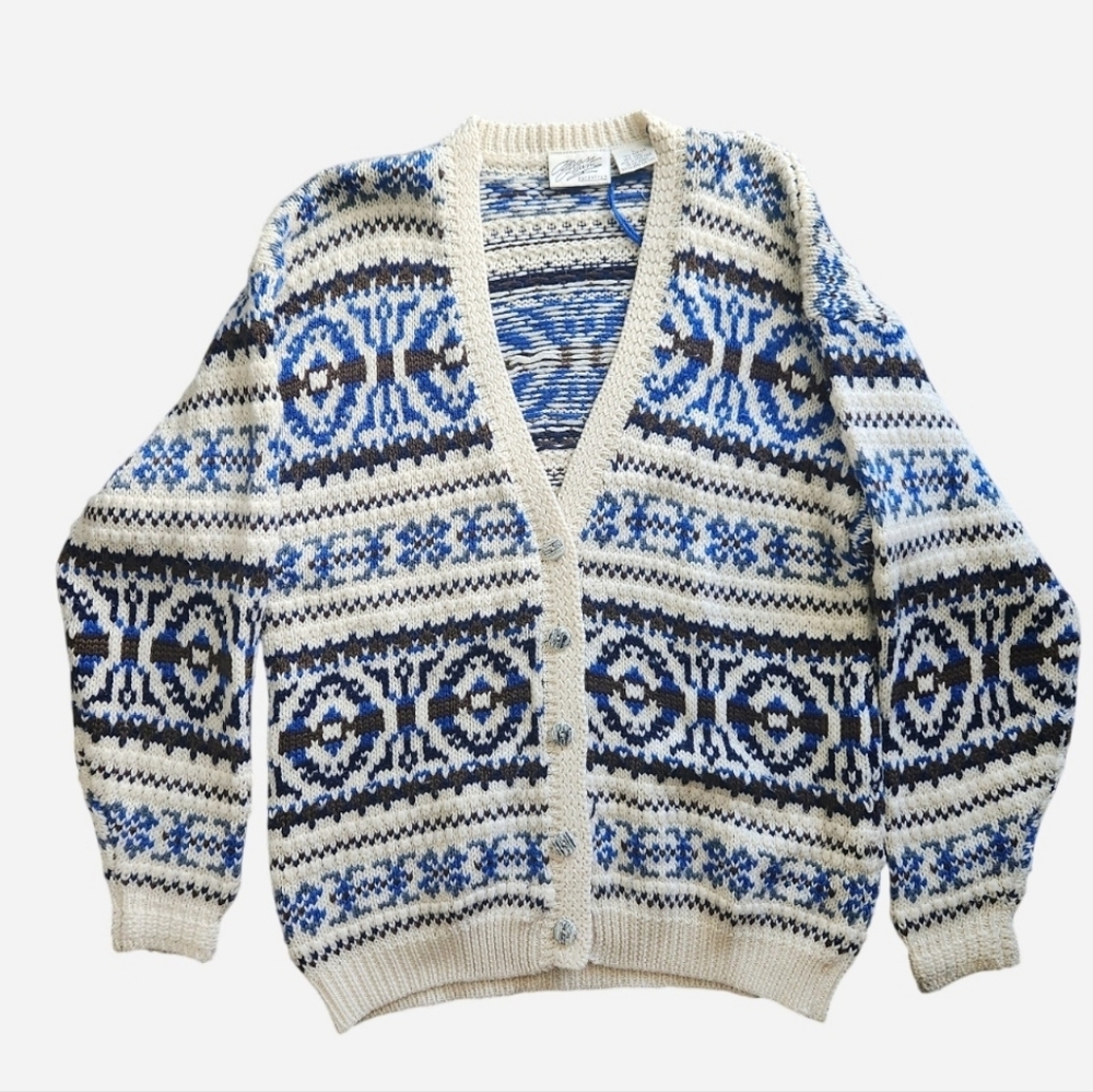 Brass Plum Vintage Nordic Fair Isle Wool Blend Cardigan Sweater  Nordstrom Sz L